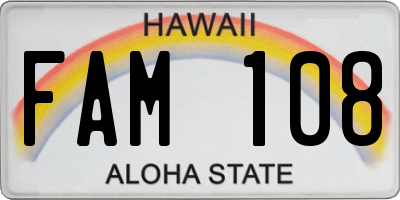 HI license plate FAM108