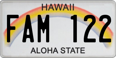 HI license plate FAM122