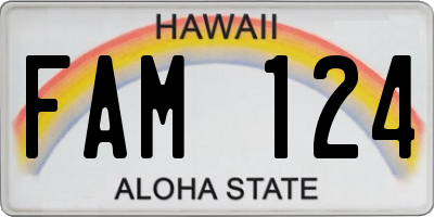 HI license plate FAM124
