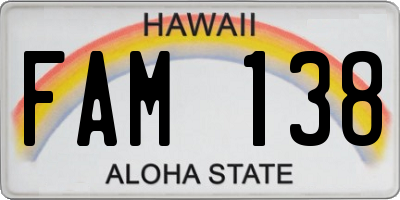 HI license plate FAM138