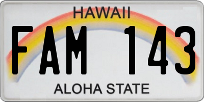 HI license plate FAM143