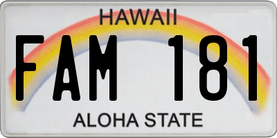HI license plate FAM181