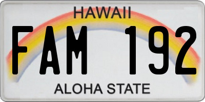 HI license plate FAM192