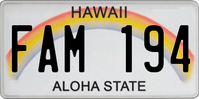 HI license plate FAM194