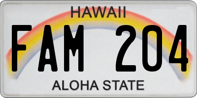 HI license plate FAM204
