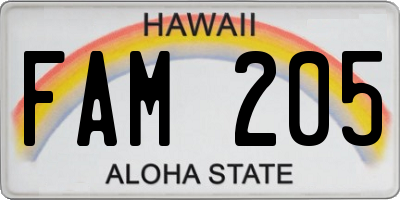 HI license plate FAM205