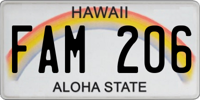 HI license plate FAM206