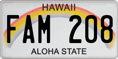 HI license plate FAM208