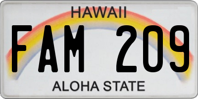 HI license plate FAM209
