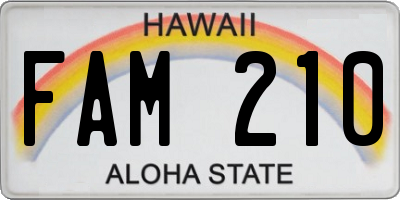HI license plate FAM210