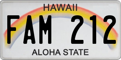 HI license plate FAM212