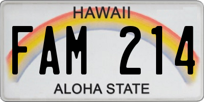 HI license plate FAM214