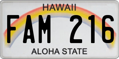 HI license plate FAM216