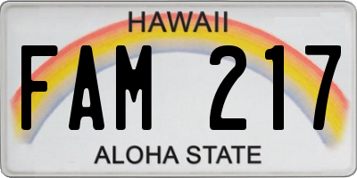 HI license plate FAM217