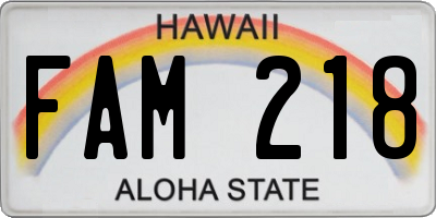 HI license plate FAM218