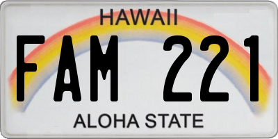 HI license plate FAM221