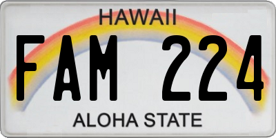 HI license plate FAM224