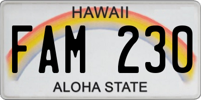 HI license plate FAM230