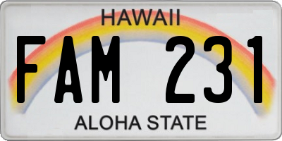 HI license plate FAM231