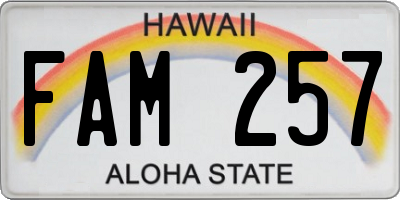 HI license plate FAM257
