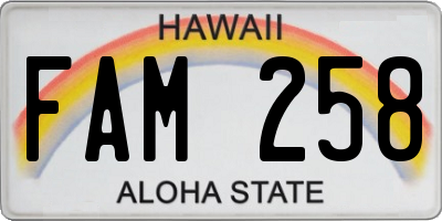 HI license plate FAM258