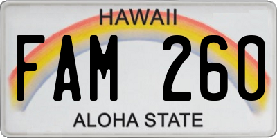 HI license plate FAM260