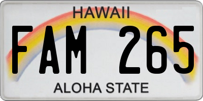 HI license plate FAM265