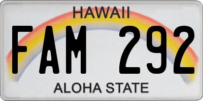 HI license plate FAM292