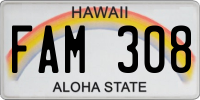 HI license plate FAM308
