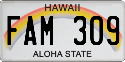 HI license plate FAM309