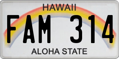 HI license plate FAM314