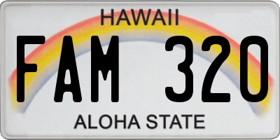 HI license plate FAM320