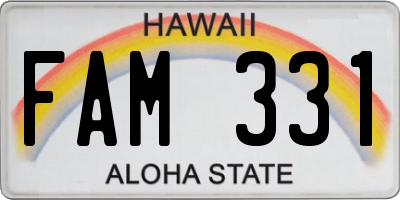 HI license plate FAM331