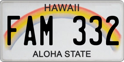 HI license plate FAM332