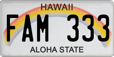 HI license plate FAM333