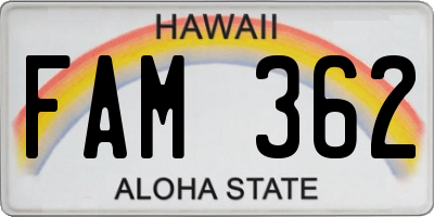 HI license plate FAM362