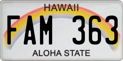 HI license plate FAM363
