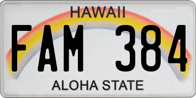 HI license plate FAM384