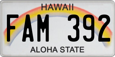 HI license plate FAM392