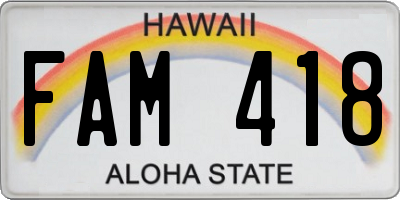 HI license plate FAM418
