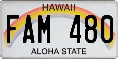 HI license plate FAM480