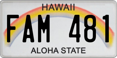 HI license plate FAM481