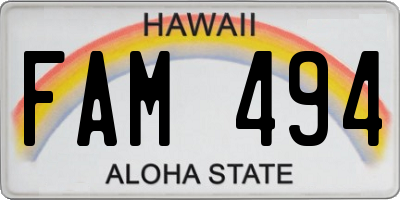HI license plate FAM494