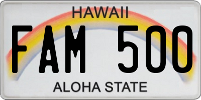 HI license plate FAM500