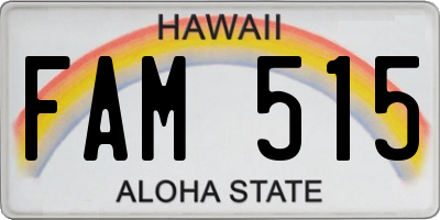 HI license plate FAM515