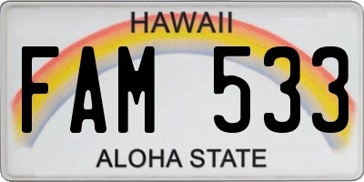 HI license plate FAM533