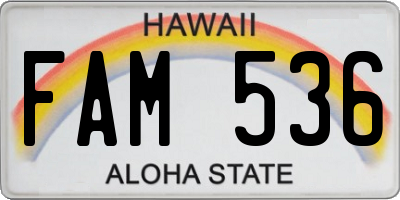 HI license plate FAM536
