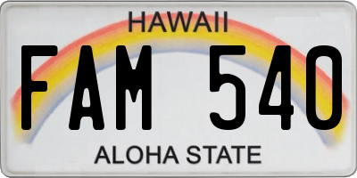 HI license plate FAM540