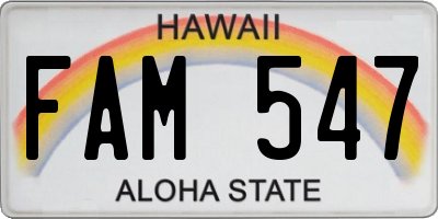 HI license plate FAM547