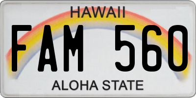 HI license plate FAM560